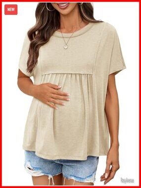 Womens Maternity Batwing Short Sleeve Pregnancy T Shirt Pleated Peplum Nursing